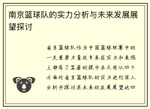 南京篮球队的实力分析与未来发展展望探讨